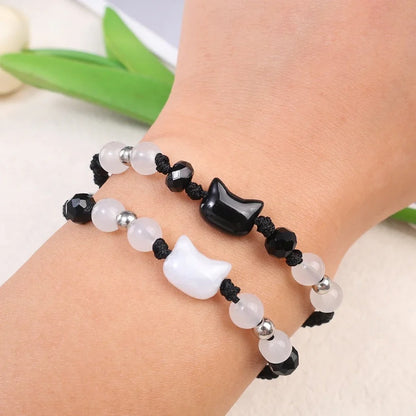 2PCS Natural Moonstone Bracelets Couple Handmade Jewelry Gift