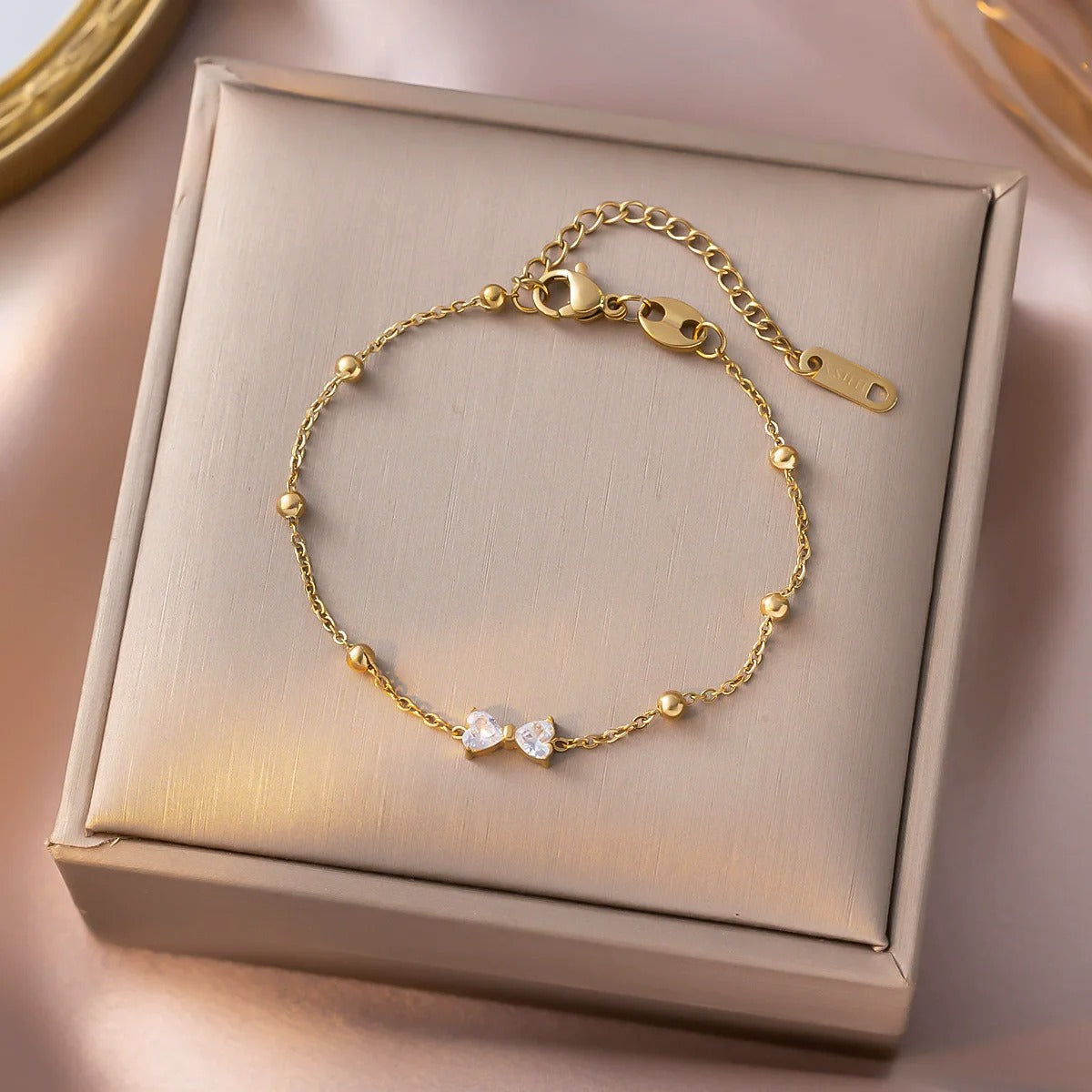 316L stainless steel bow shiny zircon bracelet for women fashion temperament jewelry gift