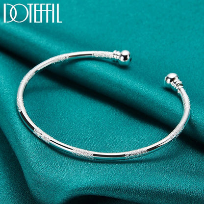 DOTEFFIL 925 Silver Double Beads Cuff Bangle Smooth Matte Bracelet