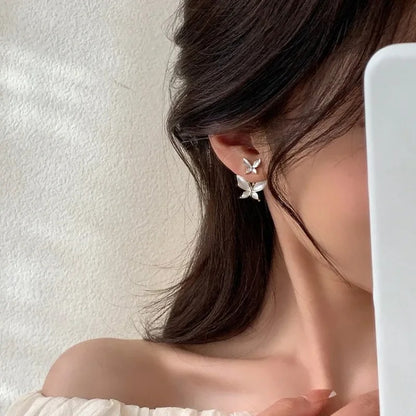 Women Double White Butterfly Stud Earrings Temperament Fashion Gift