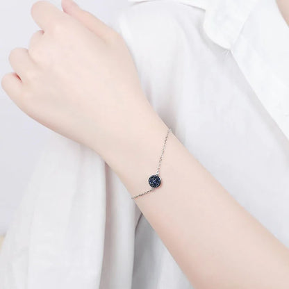 Stainless Steel Charm Bracelet Women Rhinestone Linked Chain