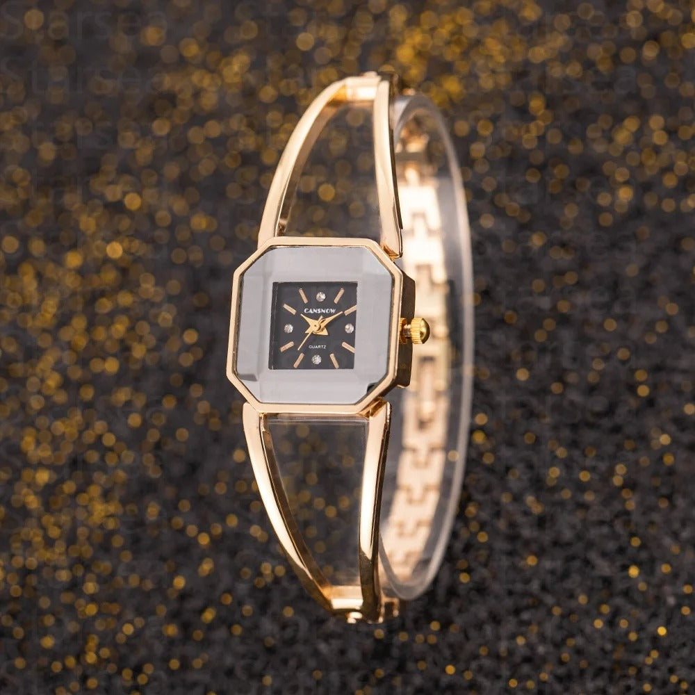 Fashion Square Rhinestone Women Bracelet Watch Luxury Brand Alloy Gold Quartz Watch Fashion Minimalist Ladies Watch