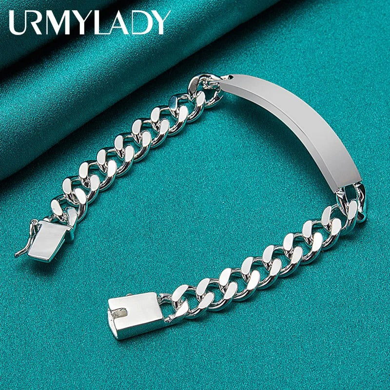 925 Sterling Silver Geometric Men’s Chain Bracelet 10mm