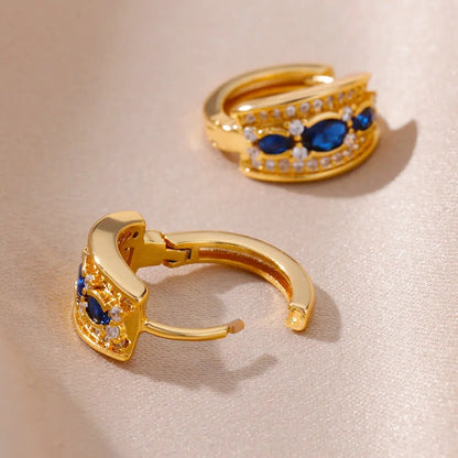 Trending Blue Zircon Oval Hoop Earrings Women Wedding Party Gift