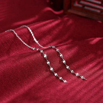 Real 925 Sterling Silver Long Chain Tassel Twisted Drop Earrings for Fashion Women Fine Jewelry Minimalist Accessories