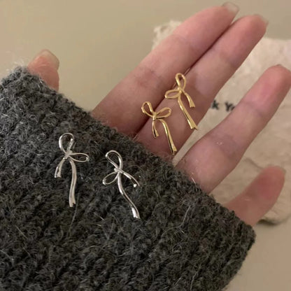 Gold Plated Bow Stud Earrings for Women Cute Fashion Jewelry