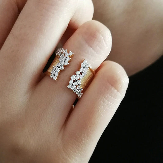 Trendy Luxury Gold Color Cubic Zirconia Ring for Women Modern Wide Band Finger Ring OL Style Female Jewelry