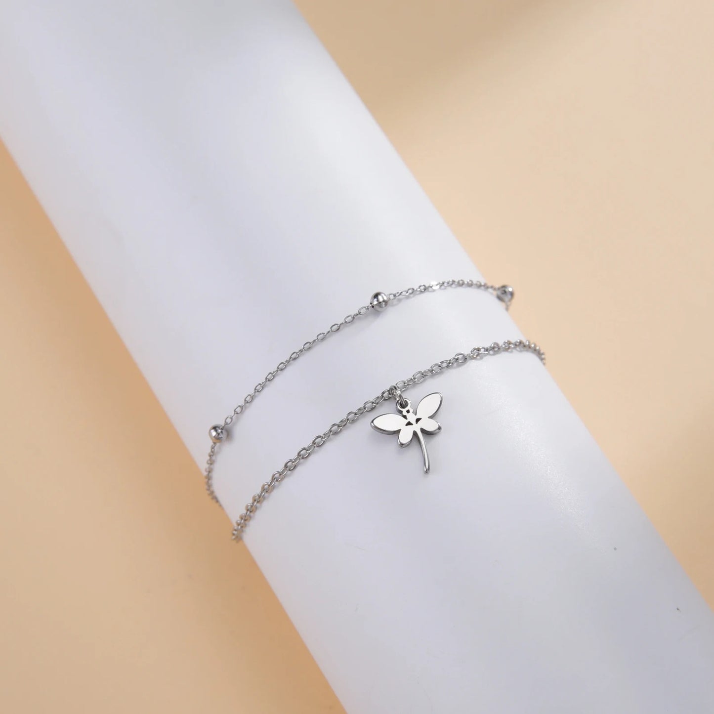 Dragonfly Double Layer Charm Bracelet Stainless Steel Women’s Jewelry