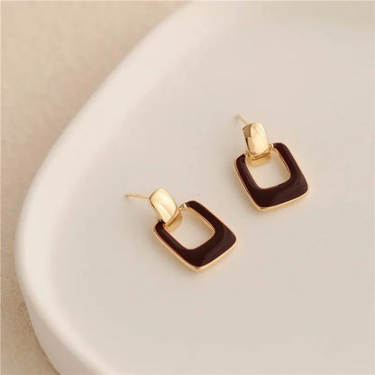 Classic Geometry Brown Hollow Square Drop Earrings for Women