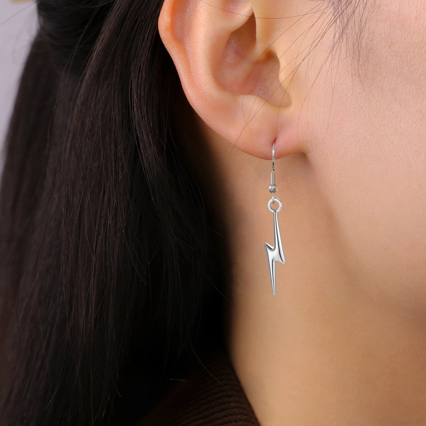 Punk Lightning Stainless Steel Earrings for Women Cool Street Jewelry Gift
