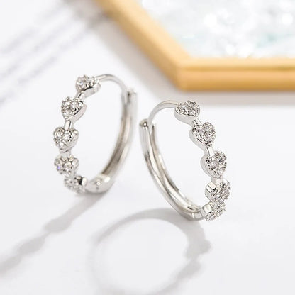 Women Heart Hoop Earrings Silver Color Shiny Zircon Wedding Jewelry