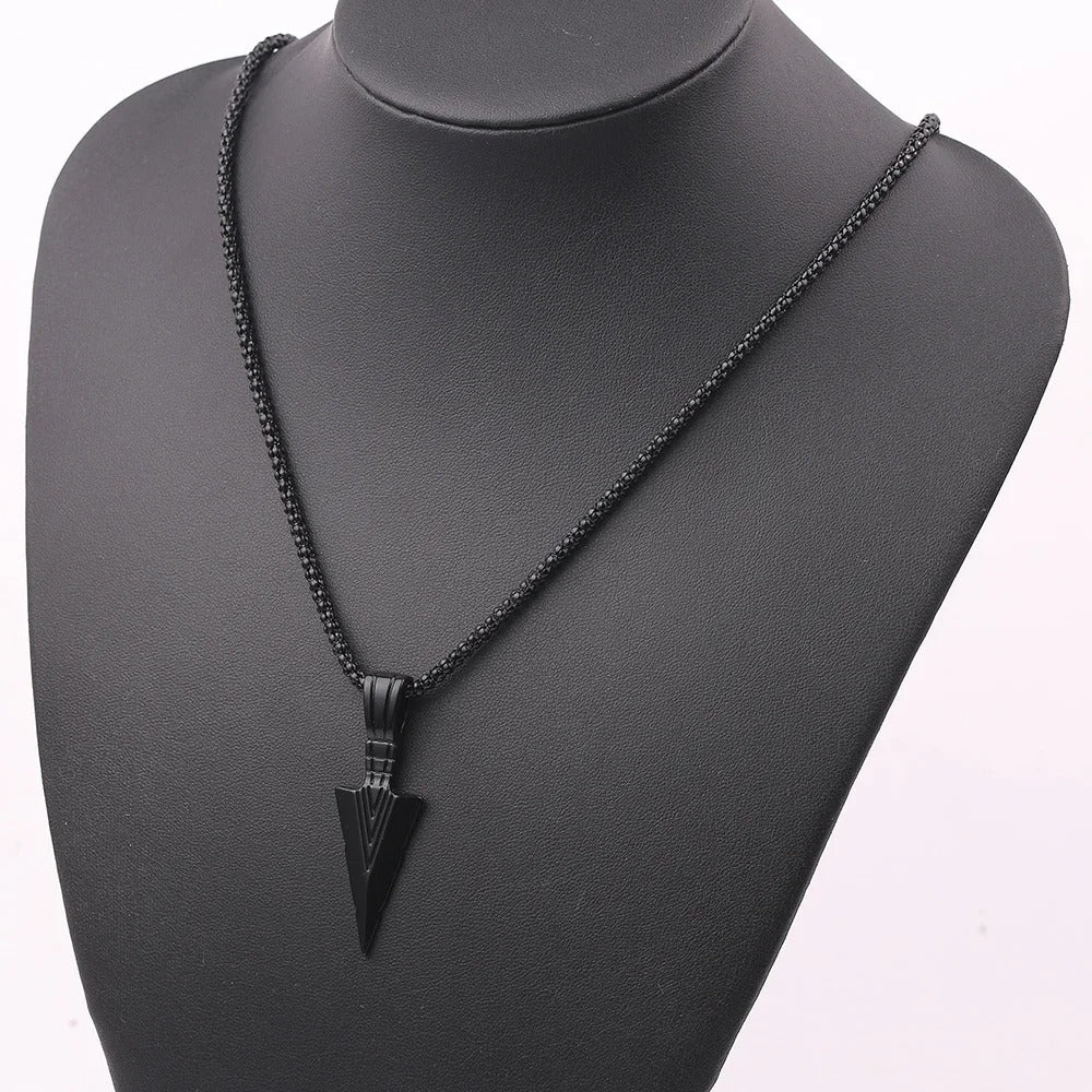 Men Black Long Necklace for Men Women with Arrow Pendant Jewelry Chain Hip Hop Punk Rock Christmas Halloween Gift