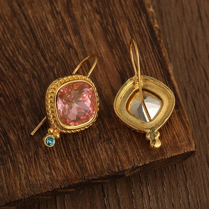 Square Zircon Hook Earrings Gold Plated for Women Party Jewelry
