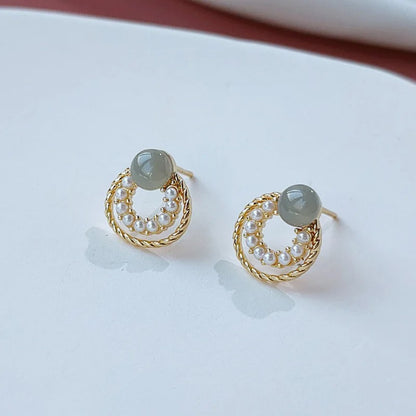 2025 New Small Round Earrings for Women Korean Fashion Sweet Imitation Pearl Circles Tiny Stud Earrings Geometry Ear Jewelry
