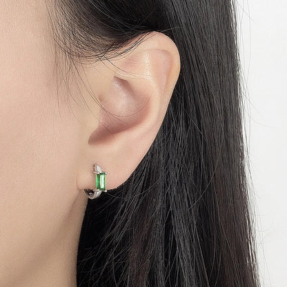 925 Sterling Silver Square Green Zircon Stud Earrings Women
