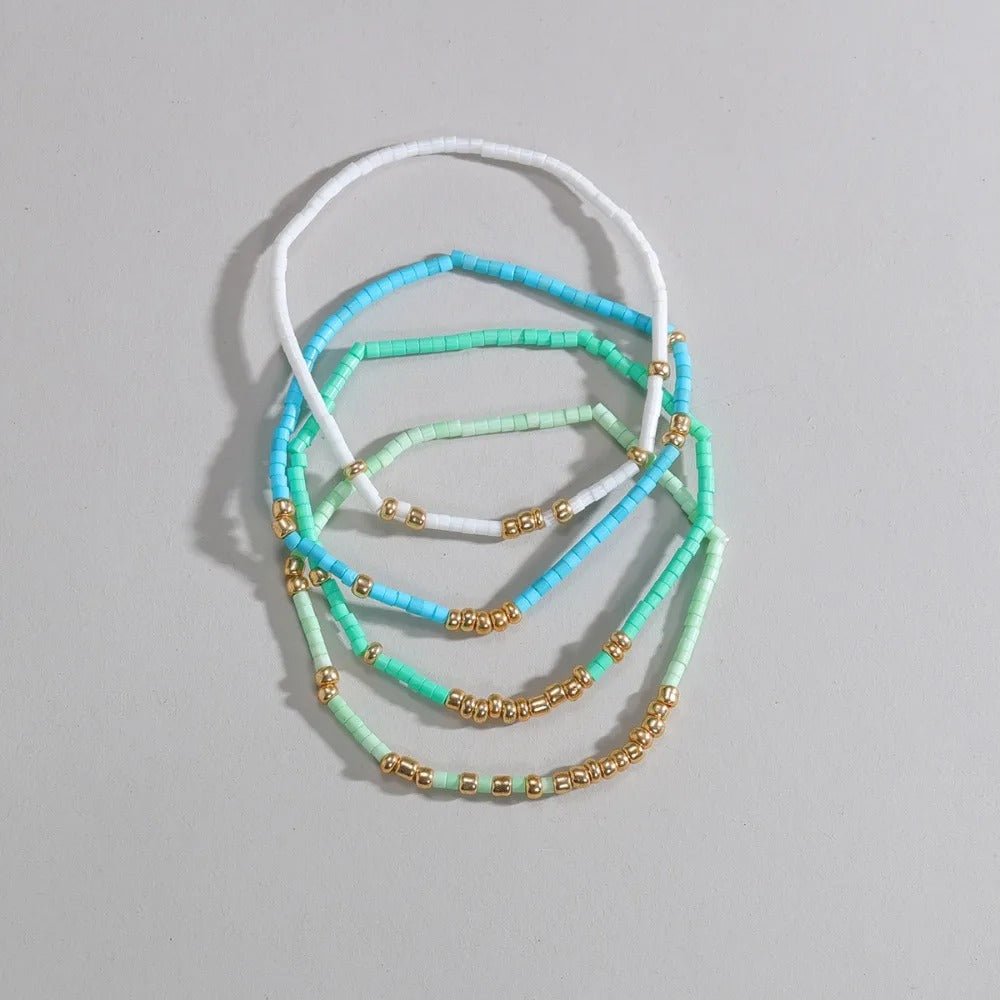 4pcs Multi-Layer Bead Bracelet Set Women Elastic Summer Jewelry