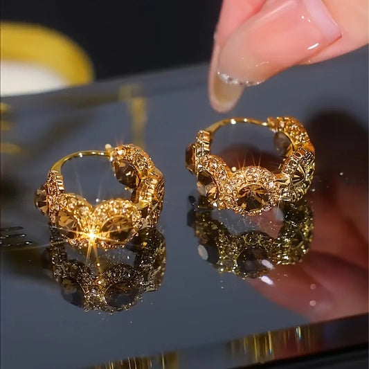 1PC Golden Hoop Earrings Zircon Inlay Sparkling Jewelry for Women