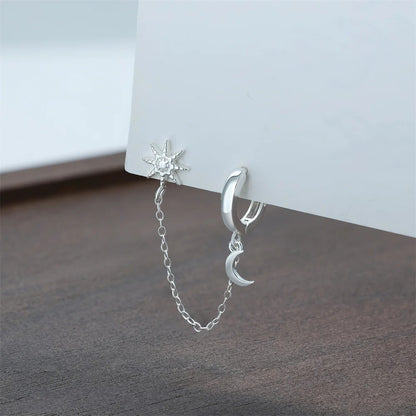 925 Sterling Silver Star and Moon Chain Earrings for Women