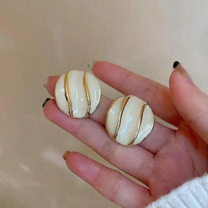 Vintage French Green White Earrings for Women Trendy Stud Jewelry