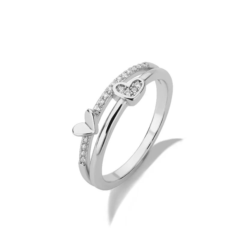 Double Love Heart Rings For Women Girls Stainless Steel Rings Couple Wedding Jewelry Sweet Gifts For Girlfriend
