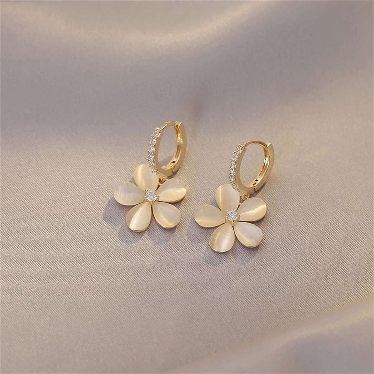 Opal Flower Stud Earrings For Women Shiny Crystal Imitation Pearl Floral Leaves Earring Wedding Party Jewelry