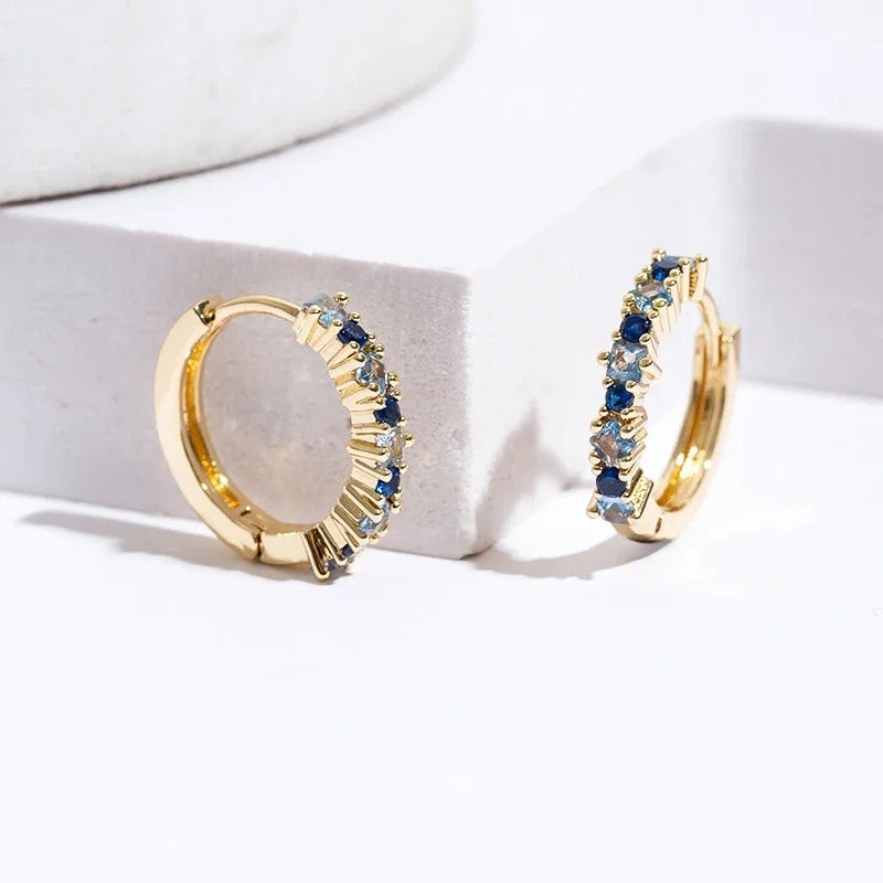 Luxury Colorful Zircon Hoop Earrings Women Stainless Steel Jewelry