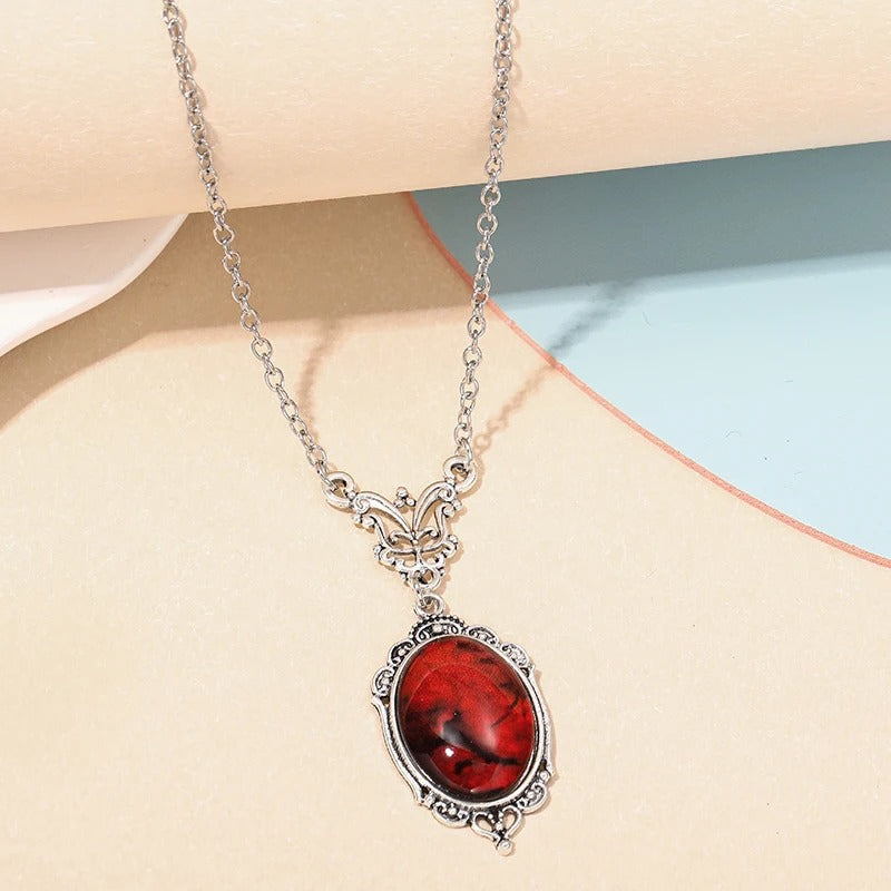 Blood Red Quartz Charm Necklace Oval Pendant Necklace For Women Jewelry Vintage Chokers