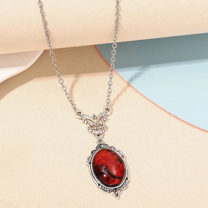 Blood Red Quartz Charm Necklace Oval Pendant Necklace For Women Jewelry Vintage Chokers
