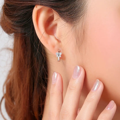 Baby Princess Silver Butterfly Zirconia Small Hoop Earrings Girls