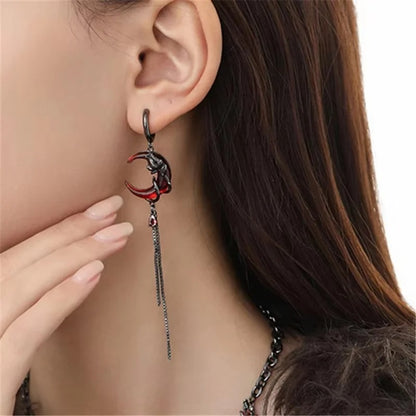 Gothic Red Moon Rose Earrings Asymmetrical Crystal Drop Jewelry
