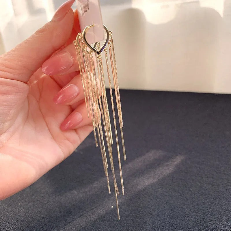 Korean Style 925 Silver Drop Earrings Women Metal Tassel Jewelry