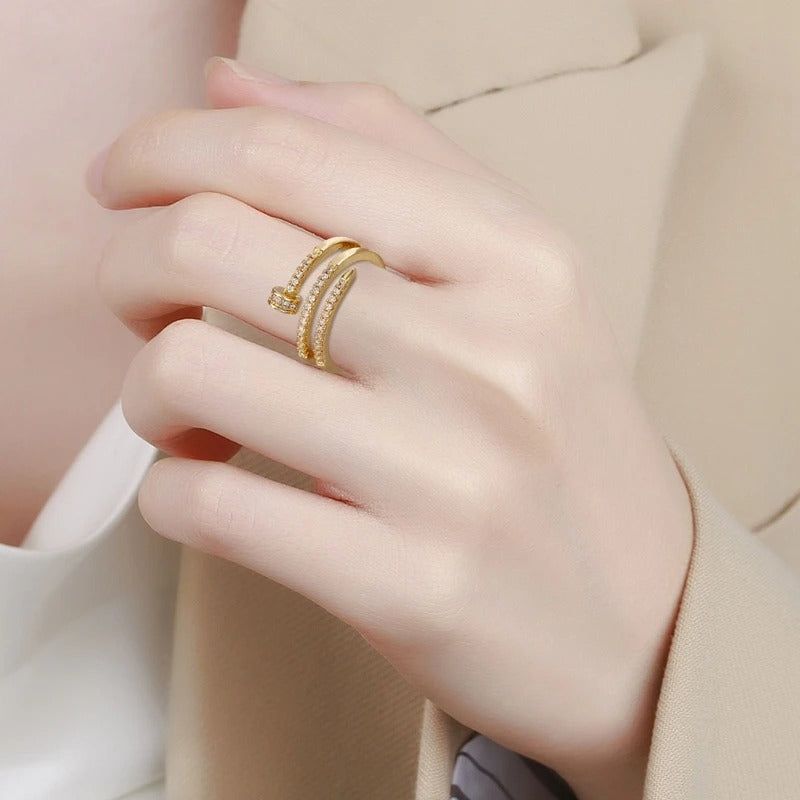 Multilayer Adjustable Rings For Women Delicate Jewelry Gold Color Wedding Crystal Nail Rings