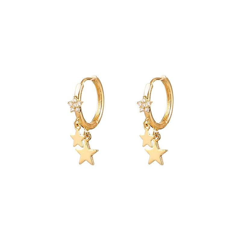 Women’s Rhinestone Star Hoop Earrings Punk Moon Sun Cross Jewelry