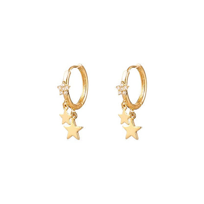 Women’s Rhinestone Star Hoop Earrings Punk Moon Sun Cross Jewelry