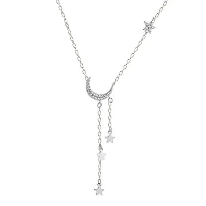 Exquisite Bling Silver Color Tassel Star Moon Necklace For Women Clavicle Chain Woman Jewelry Birthday Gift Accessories
