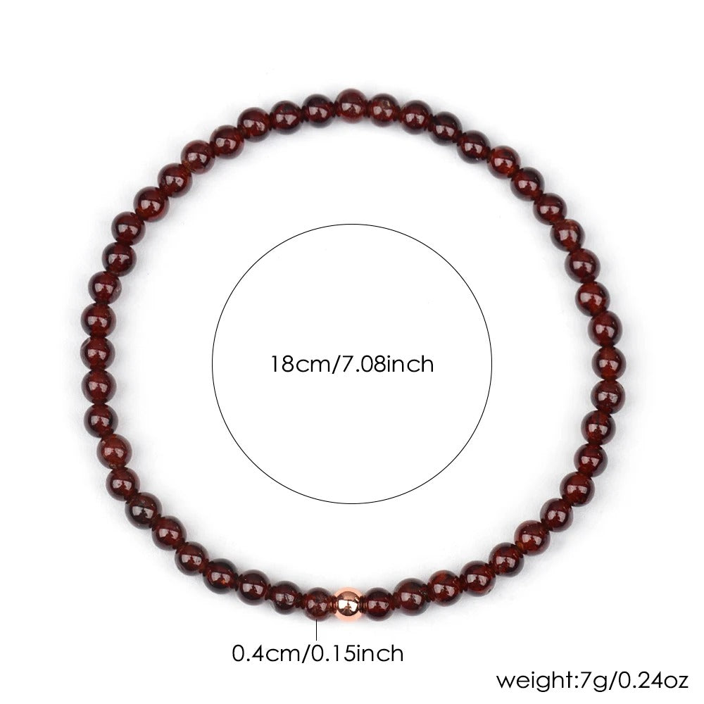 Natural Garnet 4mm Beaded Elastic Bracelet Unisex Daily Jewelry
