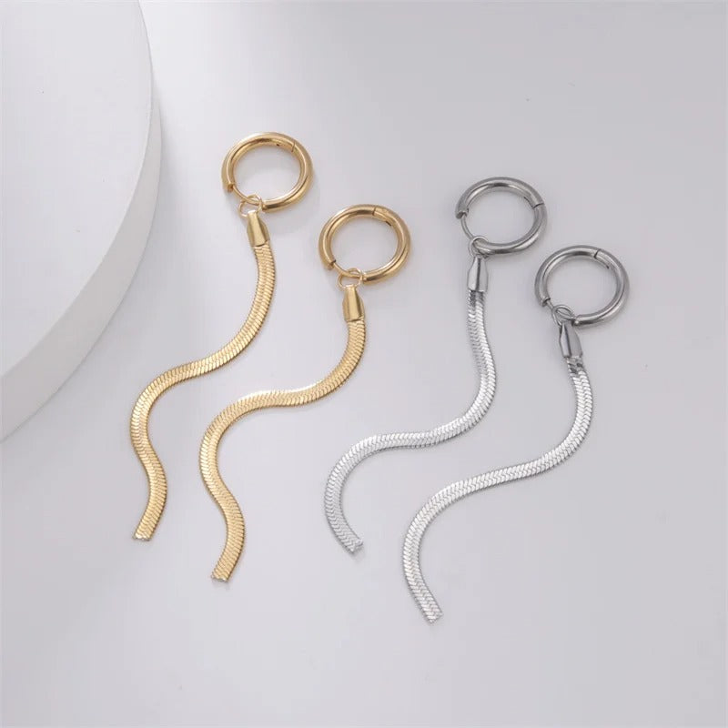 Fashion Long Tassel Stainless Steel Earrings Gold Women