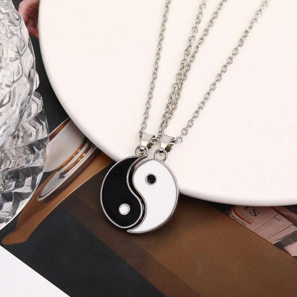 2PCS Yin Yang Tai Chi Pendant Necklace Set Silver Couple Gift