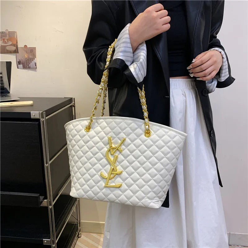 Luxury Retro Diamond Pattern Tote Shoulder Bag for Women