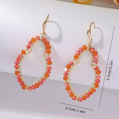Trendy Boho Waterdrop Crystal Bead Drop Earrings Women Jewelry