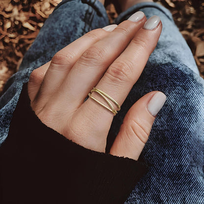 Top-Selling Three Layered Wave Ring for Women 18K Gold PVD Plated Stainless Steel, Waterproof & Trendy 2025 Jewelry