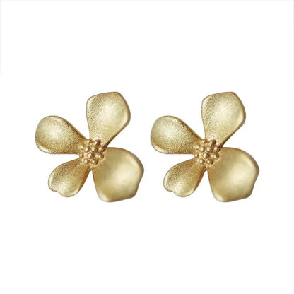 Korean Flower Stud Earrings Women’s Simple Elegant 14K Gold Jewelry