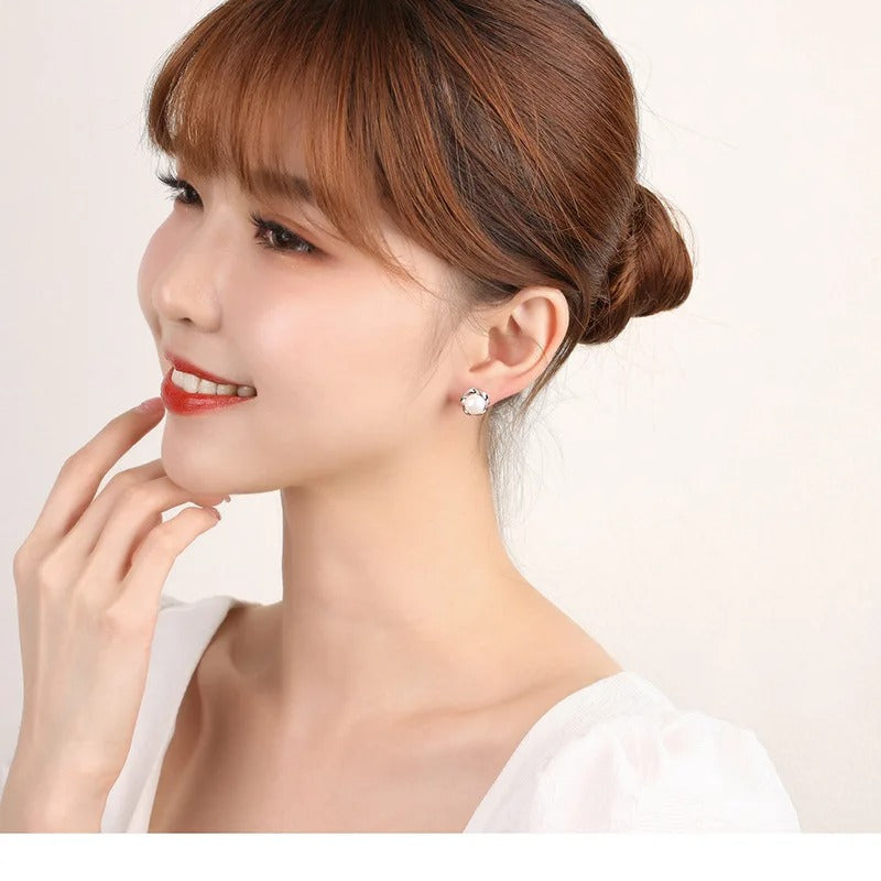 Silver Freshwater Cultured Pearl Button Ball Stud Earrings For Women