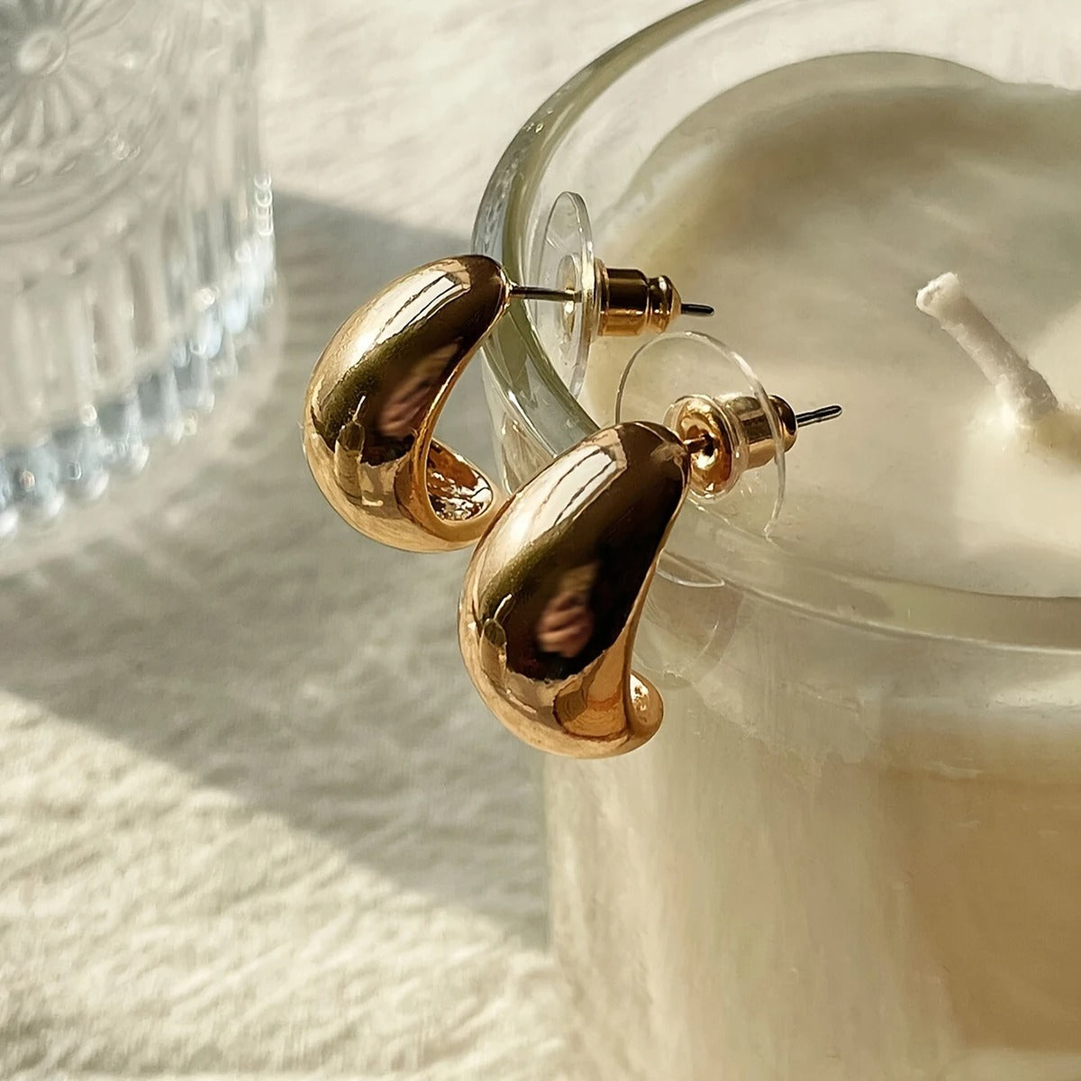 Punk Geometric Water Drop Stud Earrings Hollow Tear Drop Jewelry