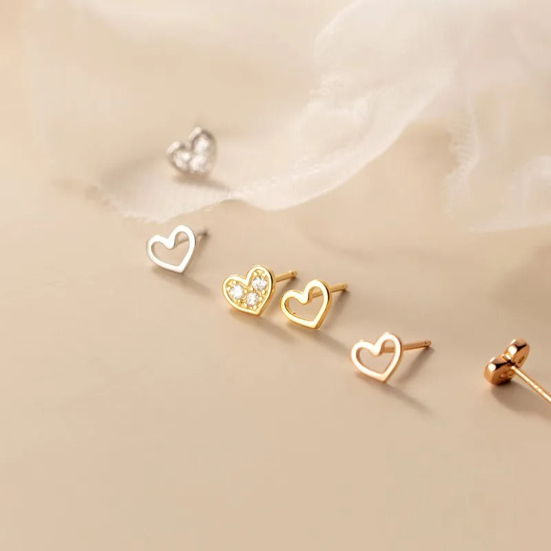 La Monada Womens Earrings Silver 925 Ear Piercing Small Hollow Heart 925 Silver Earrings For Women Silver Stud Earrings Girl