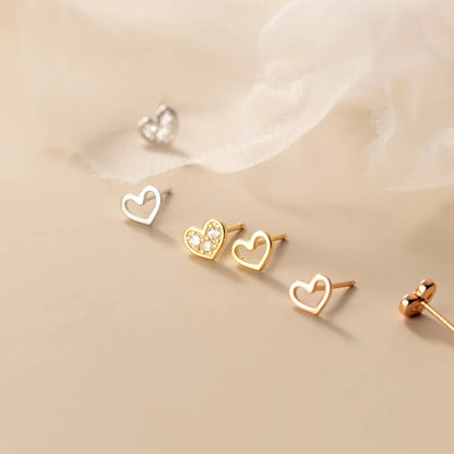 La Monada Womens Earrings Silver 925 Ear Piercing Small Hollow Heart 925 Silver Earrings For Women Silver Stud Earrings Girl