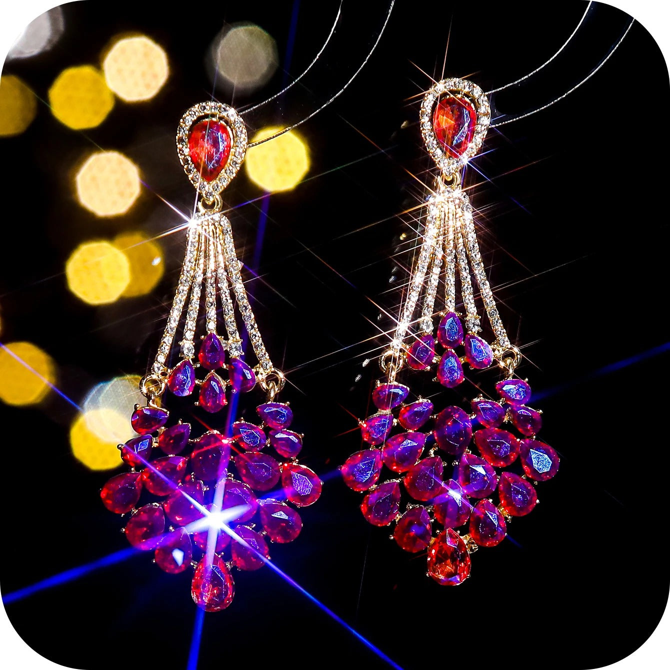Luxury Glazed Rhinestone Dangle Earrings Women Colorful Crystal