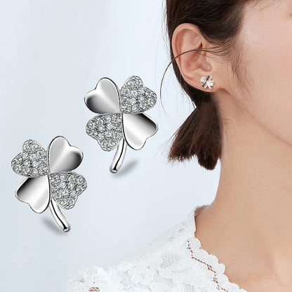 925 Sterling Silver Heart & Lucky Clover Stud Earrings Women