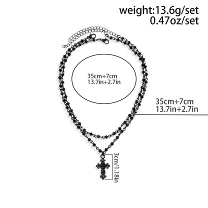 2Pcs/Set Gothic Black Cross Jesus Pendant Choker Necklace for Women Punk Vintage Metal Beads Chain Neck Jewelry Accessories