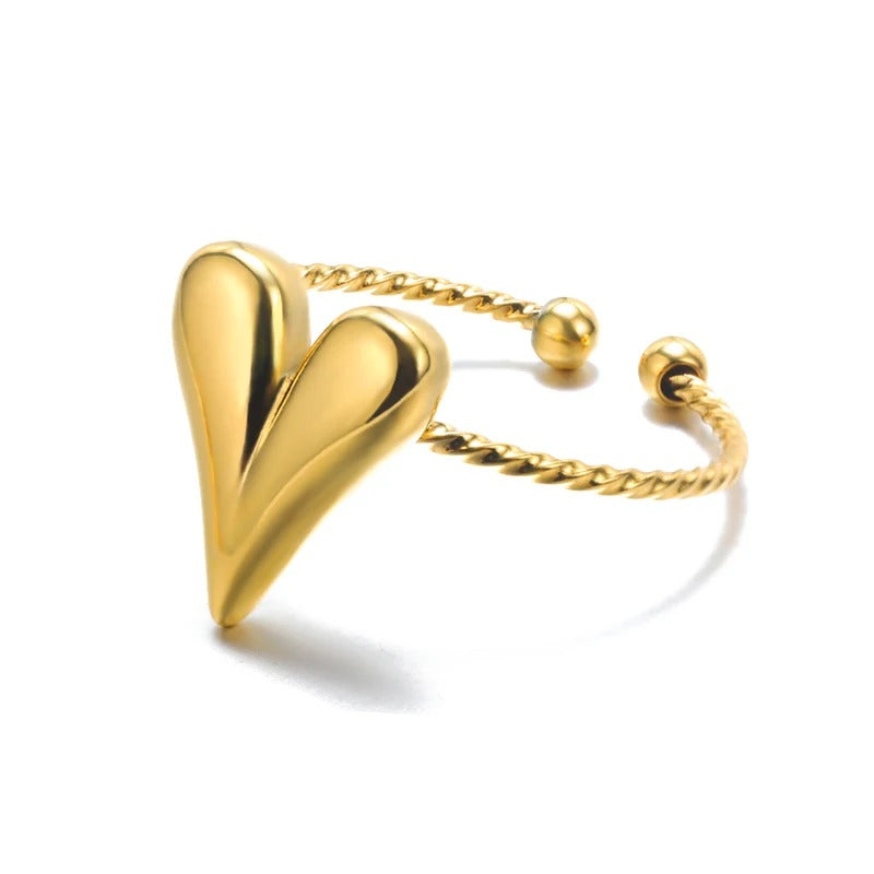 Smooth Gold Heart Adjustable Ring Stainless Steel Wedding Jewelry for Women and girls